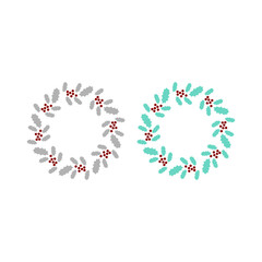 VINTAGE HERBAL CHRISTMAS WREATH DESIGN ELEMENTS ISOLATED ON WHITE