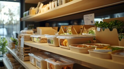 256. Sustainable packaging for a food product made from biodegradable materials displayed in a store