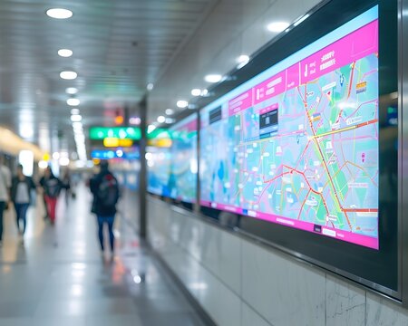 Interactive Digital Billboard in Subway Station Offering Personalized Route Suggestions for Commuters - Powered by Adobe