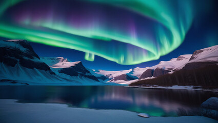 Green and Blue Aurora in Winter Wonderland