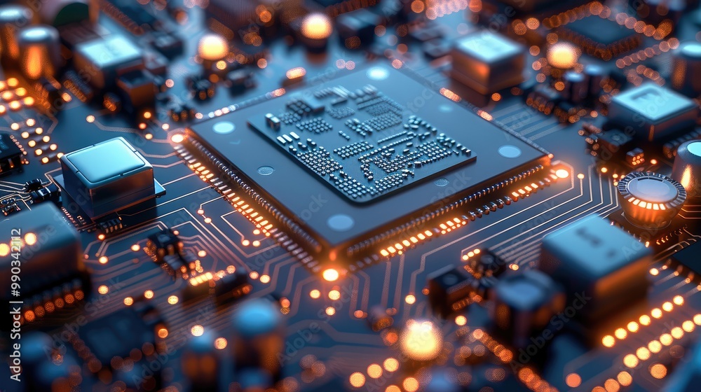 Aufkleber A 3D molecular view of a smartphone chip, showing transistors at a nanoscale level. highlight intricate details of circuits and materials used in chip.