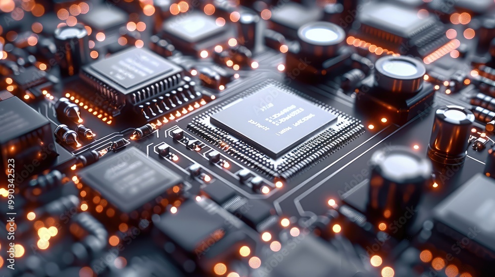 Leinwandbilder a 3d molecular view of a smartphone chip, showing transistors at a nanoscale level. highlight intric