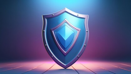 A vibrant blue shield stands tall, illuminated with a soft glow, symbolizing protection and security in a digital context.