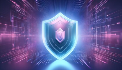 A glowing digital shield symbolizing cybersecurity, surrounded by vibrant data streams and networks, representing protection and innovation in the digital world.
