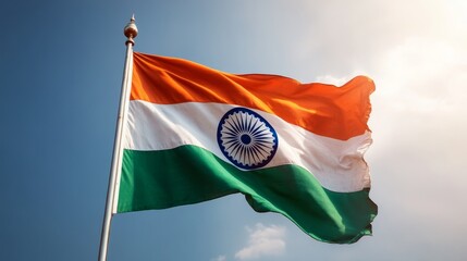 Indian Flag Waving in the Wind