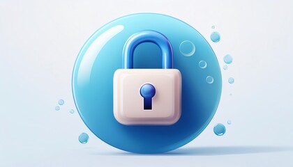 A blue button features a white lock icon, symbolizing security and protection in a modern, digital context.