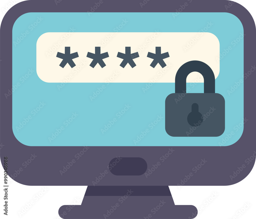 Poster computer screen displaying a password protected login with a lock icon, representing online security