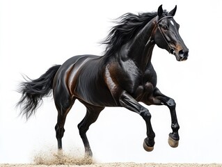 Fototapeta premium Black Horse Running on White Background