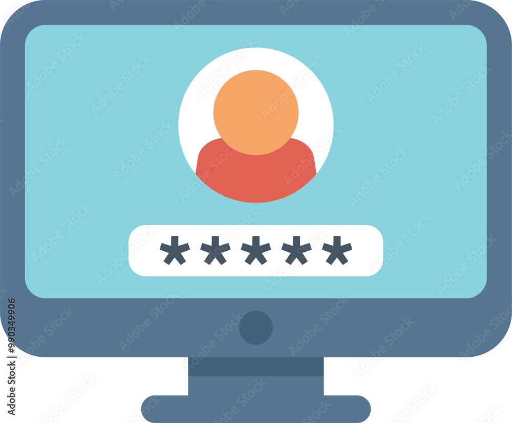 Poster computer screen showing user profile with hidden password field for secure login