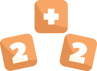 Three toy blocks forming the mathematical equation two plus two