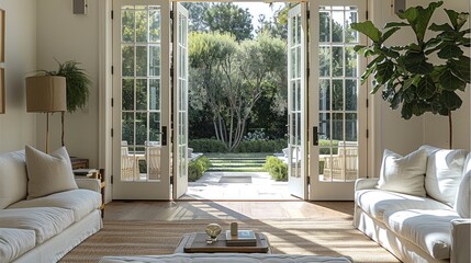 Double french door from living room to veranda.