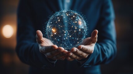 Fototapeta premium Futuristic Digital Globe with Interconnected Network of Lights Representing Innovation and Technology