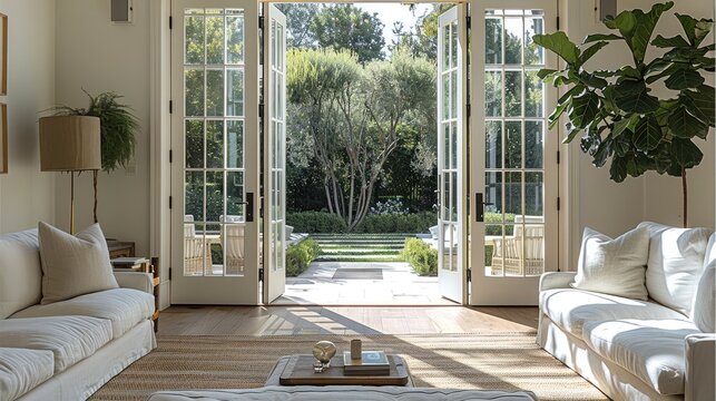 Double french door from living room to veranda.