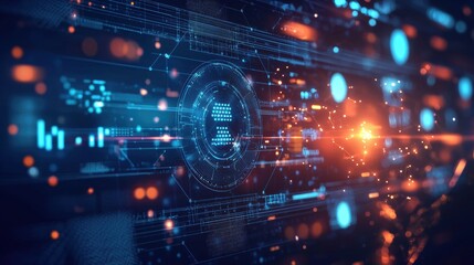 Futuristic Digital Technology Holographic Interface with Data Visualization and Automation