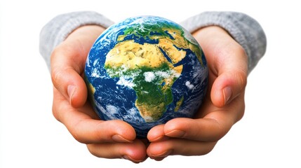 Hands Holding the Earth Globe Representing Environmental Sustainability and Global Community Responsibility