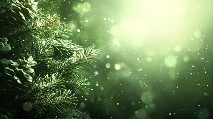 Snow gently falling on evergreen branches during the winter season