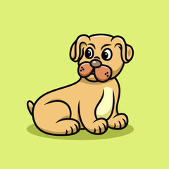 cute pug dog sitdown cartoon illustration vector