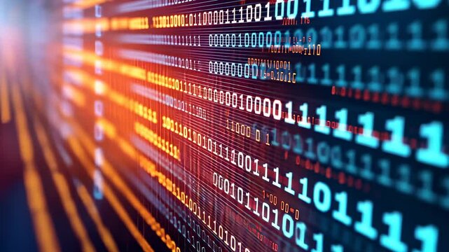 Abstract digital background featuring binary code in vibrant colors