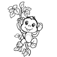 Obraz premium Animal Character Coloring Book for Children. Little Cute Monkey
