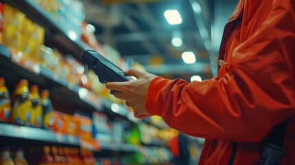 Retail Worker Using Smart Inventory System to Manage Store Products and