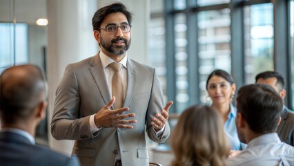 Indian executive delivering a presentation to stakeholders.
