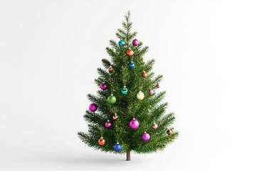Colorful Christmas tree isolated on white background.