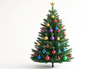 Colorful Christmas tree isolated on white background.
