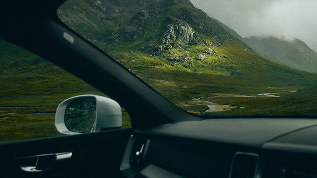 view of mountains from car