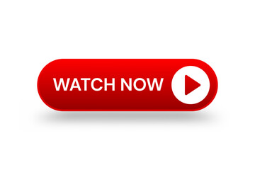 Red 3d watch now button. Button element for web design and mobile devices. Vector illustration