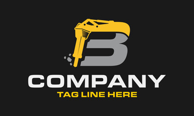 Initial Letter B Drill Logo, Stone Crusher Drill, Logo Design