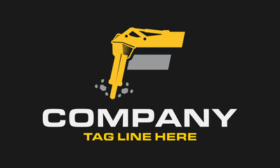 Initial Letter F Drill Logo, Stone Crusher Drill, Logo Design
