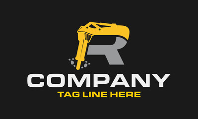 Initial Letter R Drill Logo, Stone Crusher Drill, Logo Design