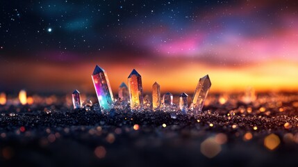 Enchanted Crystal Field: Surreal Nature Beauty in Glowing Sky