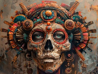 Fototapeta premium Day of the Dead Skull with Steampunk Elements