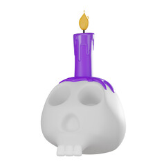 Skull 3D Illustration, Eerie Skeleton Head with Candle Render for Halloween