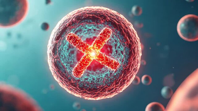 A vibrant depiction of a cell with a cross symbol