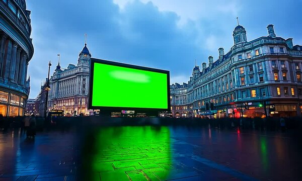 Piccadilly Circus with green screen displays