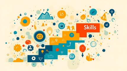 Fototapeta premium A concept image of a staircase with each step representing different career milestones, with 