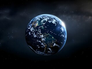 Obraz premium Planet Earth Illuminated by City Lights Against Dark Cosmic Backdrop