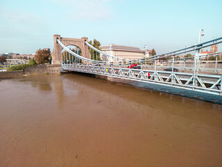 Grunwaldzki Bridge on The Odra River during the flood in Wroclaw, Poland, September 2024