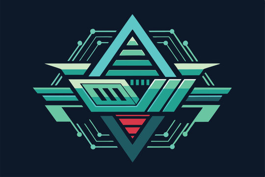 The logo showcases a geometric design with binary elements and bright colors, emphasizing technology, A futuristic logo incorporating elements of binary code or digital displays