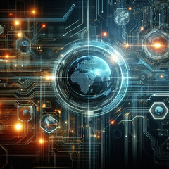Abstract high speed internet technology background illustration with blue technology network. eye scan for computer viruses.
