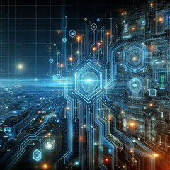 Abstract high speed internet technology background illustration with blue technology network. eye scan for computer viruses.