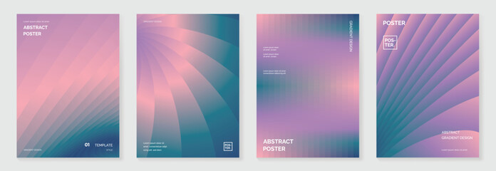 Modern gradient poster background vector set. Minimalist cover template with vibrant perspective 3d geometric prism shapes collection. Ideal design for social media, cover, banner, flyer.