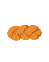Top view of braided bread on white background, space for text, copy space