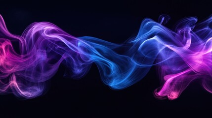Abstract background featuring thin smoke waves flowing gracefully on a dark background, bright color gradients. Fluid movement and smooth quality create a visual for technology wallpapers and banners.