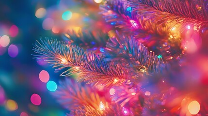 Fototapeta premium Colorful twinkling lights illuminating a festive Christmas tree in December
