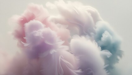 A soft abstract background with pink and rainbow hues featuring delicate bokeh effects, feather-like textures, and a watercolor design, evoking the beauty of nature and the softness of a fluffy boa