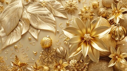 Holiday Art. Christmas Ball Decoration in Elegant Gold Design