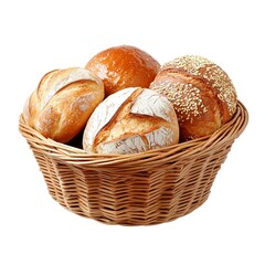 breads in a basket cut out isolated on white background